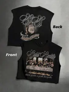 Men's Short Box Vest, Summer Vacation Basic, Dual-Sided Print, Last Supper Vintage Style, Casual Streetwear, Holiday Gift Choice