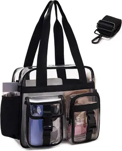 Eslcorri Clear Stadium-Approved Tote Bag, 12x12x5 Thick PVC Crossbody Purse for Work & Games, Large Events Handbag