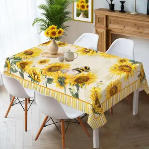 Sunflower Tablecloth, Yellow Floral Rectangle Table Cover for Kitchen Dining Room, Farmhouse Spring Summer Party Decor Multiple Sizes