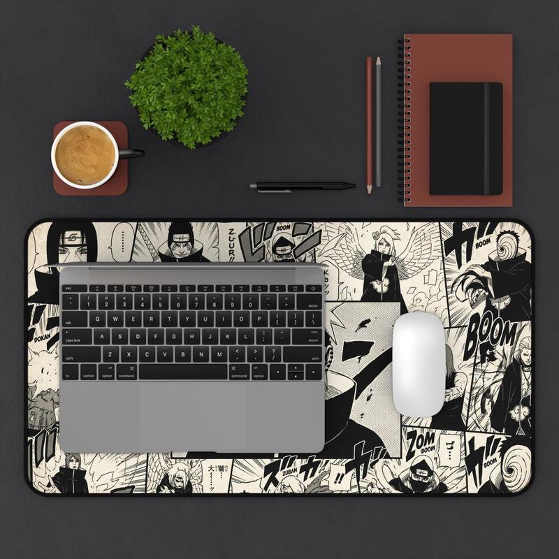 [ SALE UP 45% - ANIME DESK MAT ] Akatsuki Manga Panels Desk Mat | Black & White Anime Style