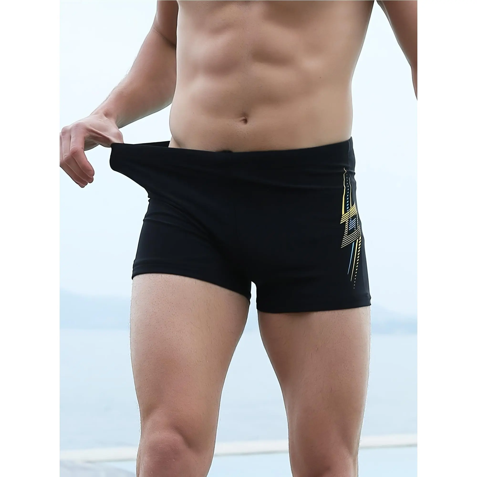 Men's Athletic Cut Solid Swim Trunks, Quick-Dry Stretch Performance Fit for Summer Beach and Swimming, Sports Swim Trunks