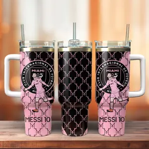 Messi M10 Soccer Custom Tumbler With Handle, 40oz Stainless Steel Tumbler With Handle, Gift for Football Fans Insulated Travel Mug