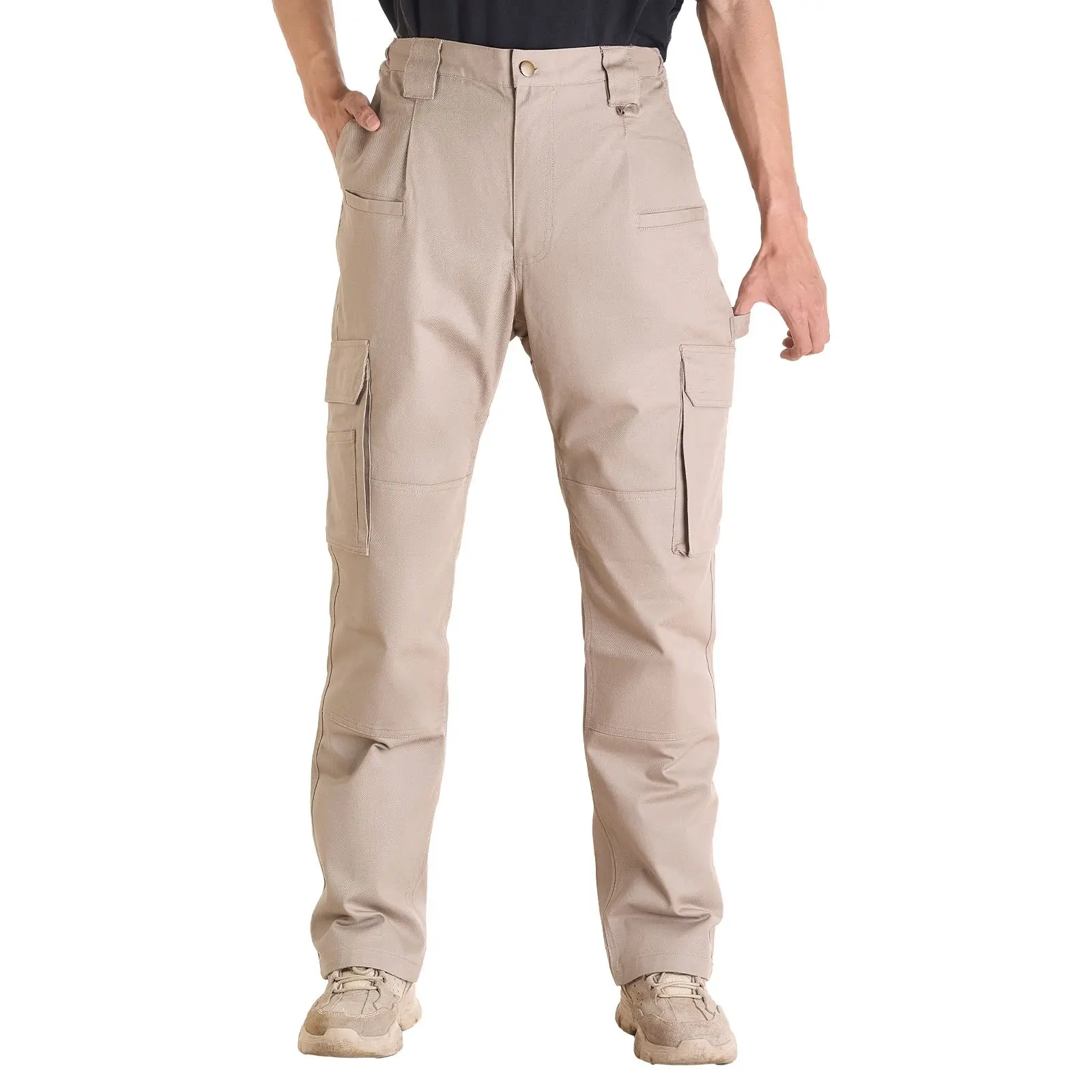 VEVOR Men's Flame-Resistant Work Pants, 9 oz 100% Cotton Twill Menswear, Roomy Multi-Pockets, Elastic Waist, Abrasion and Tear-Resistant Reinforced Stitching, Khaki XXL (Ideal for Welding)