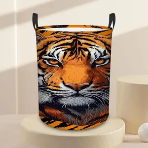 Home Kitchen Storage Basket,Fierce Tiger Face And Stripes.,Foldable Laundry Basket, Space-Saving Wardrobe Storage Basket, Convenient Handle, Suitable For Bathroom, Laundry Room, Bedroom - Interesting Home Decor.