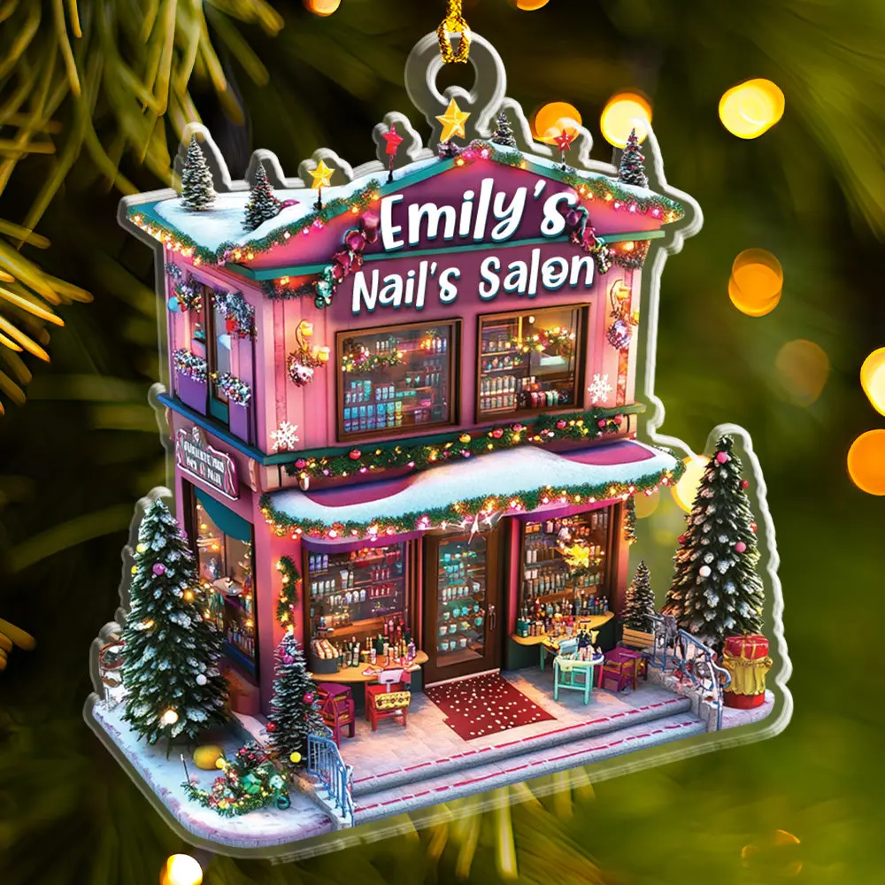 Petthouse | Personalized Nail Salon 2d Flat Acrylic Ornament, Nail Salon Xmas Ornament, Christmas Tree Decor