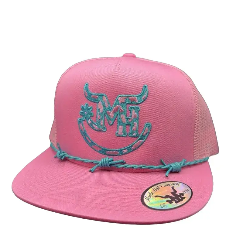 Cotton Candy Brand Pink Cap with Teal Logo and Rope Detailing by Marfa Candy Company