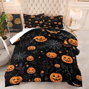 Halloween Pumpkin Pattern Decorative Bedding Set, Includes Soft Blanket & Pillowcases, Perfect for Kids & Adults Bedroom Decor, 2 or 3 Pieces