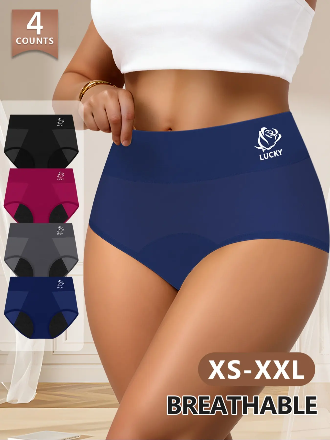 Morelect High-Waist Period Underwear Panties Set, 4 Pcs, XS-Xxl, Leak-Proof, Fit, Breathable, Soft, Comfortable, Ideal for All Seasons, Breathable Stretch Underwear