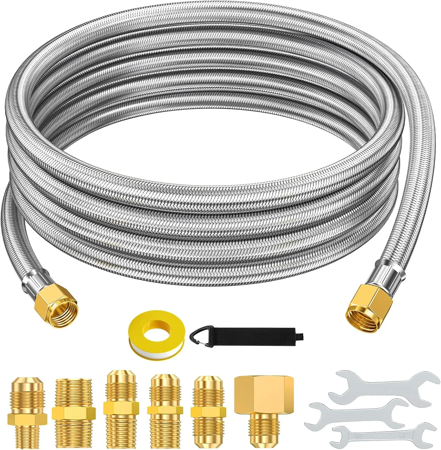 [High-pressure valve] Alloxity 20 Feet High Pressure Braided Propane Hose Extension with 3/8" Flare & NPT Conversion Couplings for BBQ, Fire Pit, Heater