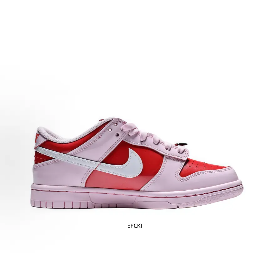 Bold Pink & Red Low-Top Sneakers with Metallic Swoosh – Perfect for Valentine’s Day Outfits, Pairing with White Denim or Pleated Skirts for a Sweet & Edgy Look