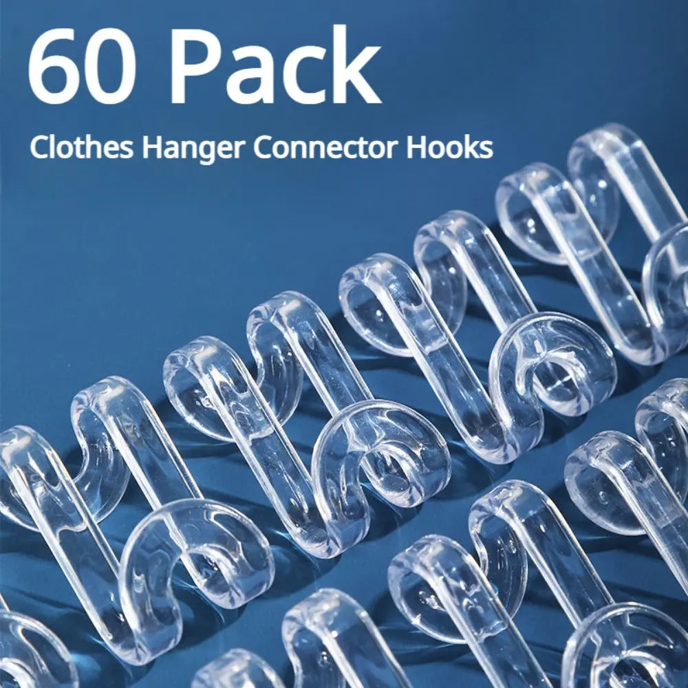 60 Pcs Clothes Hanger Connector Hooks,Mini Cascading Hanger Hooks for Velvet Huggable Hangers,Wooden Hangers,Heavy Duty Space Saving for Closet Organiser Plastic