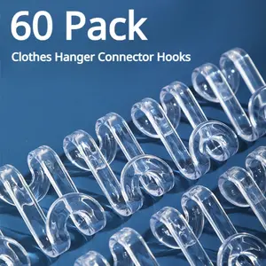60 Pcs Clothes Hanger Connector Hooks,Mini Cascading Hanger Hooks for Velvet Huggable Hangers,Wooden Hangers,Heavy Duty Space Saving for Closet Organiser Plastic