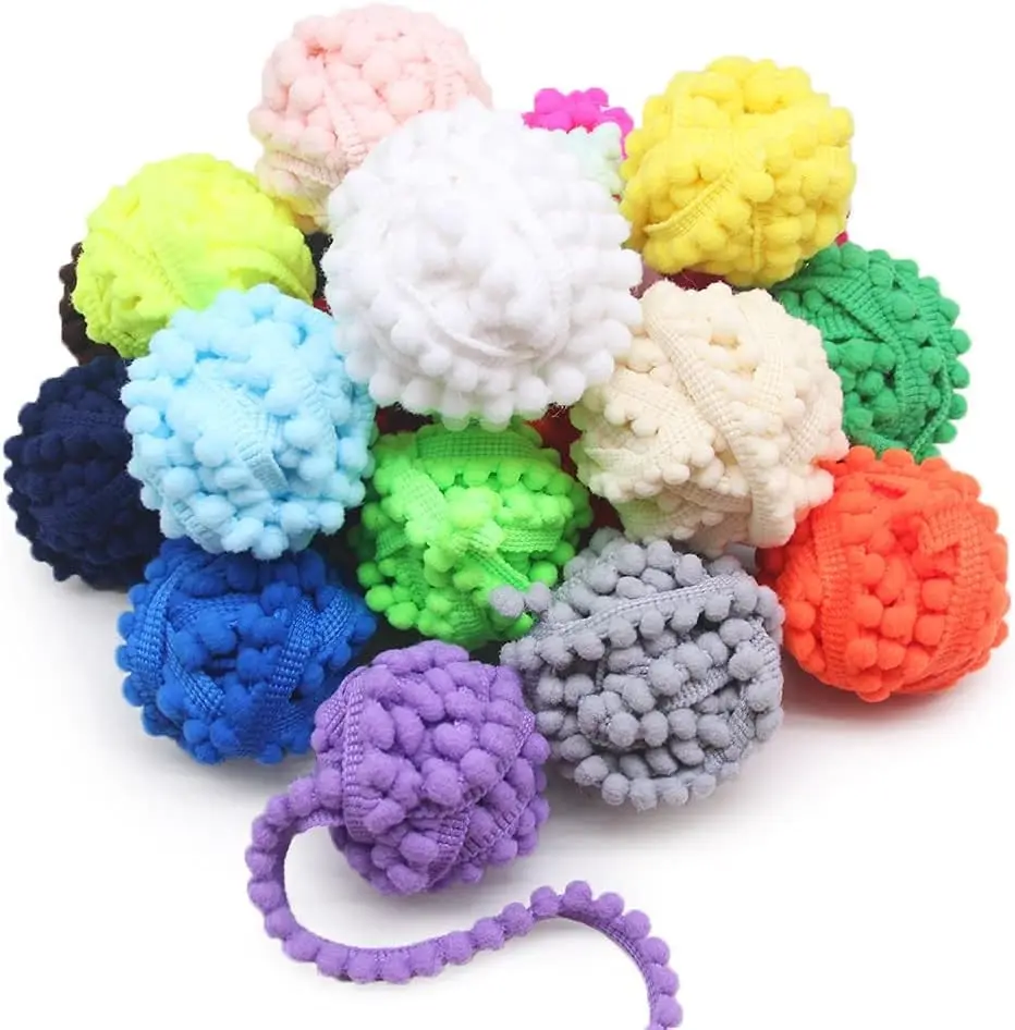 40 Yards Mix Color Mini Pom Pom Trim Ball Fringe Ribbon Tassel DIY Sewing Accessory Lace for Home Party Decoration