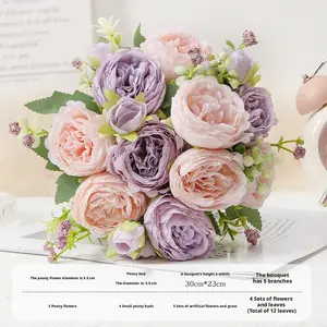 Elegant and noble artificial peony flowers for weddings, home decoration, and photography at weddings, holidays, parties, and events.Artificial flowers.Artisan-Crafted Real-Touch Silk Peony Table Centerpiece Bouquet - ~12" x 9"