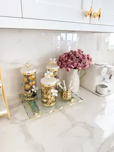 Gold Edge Glass Footed Serving Tray