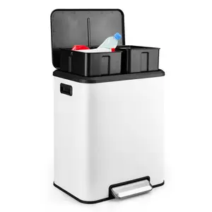 GARVEE White Stainless Steel Rectangular Trash Can, 2x15L Dual Bin with Soft-Close Airtight Lid for Kitchen, Dining Room