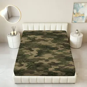 1Pc Camouflage Green Nature Fitted sheet Mattress Protector Nature theme, Army Green Durable Mattress protector Breathable, Soft Comfortable Bedding Mattress Cover, for Bedroom Guest Room