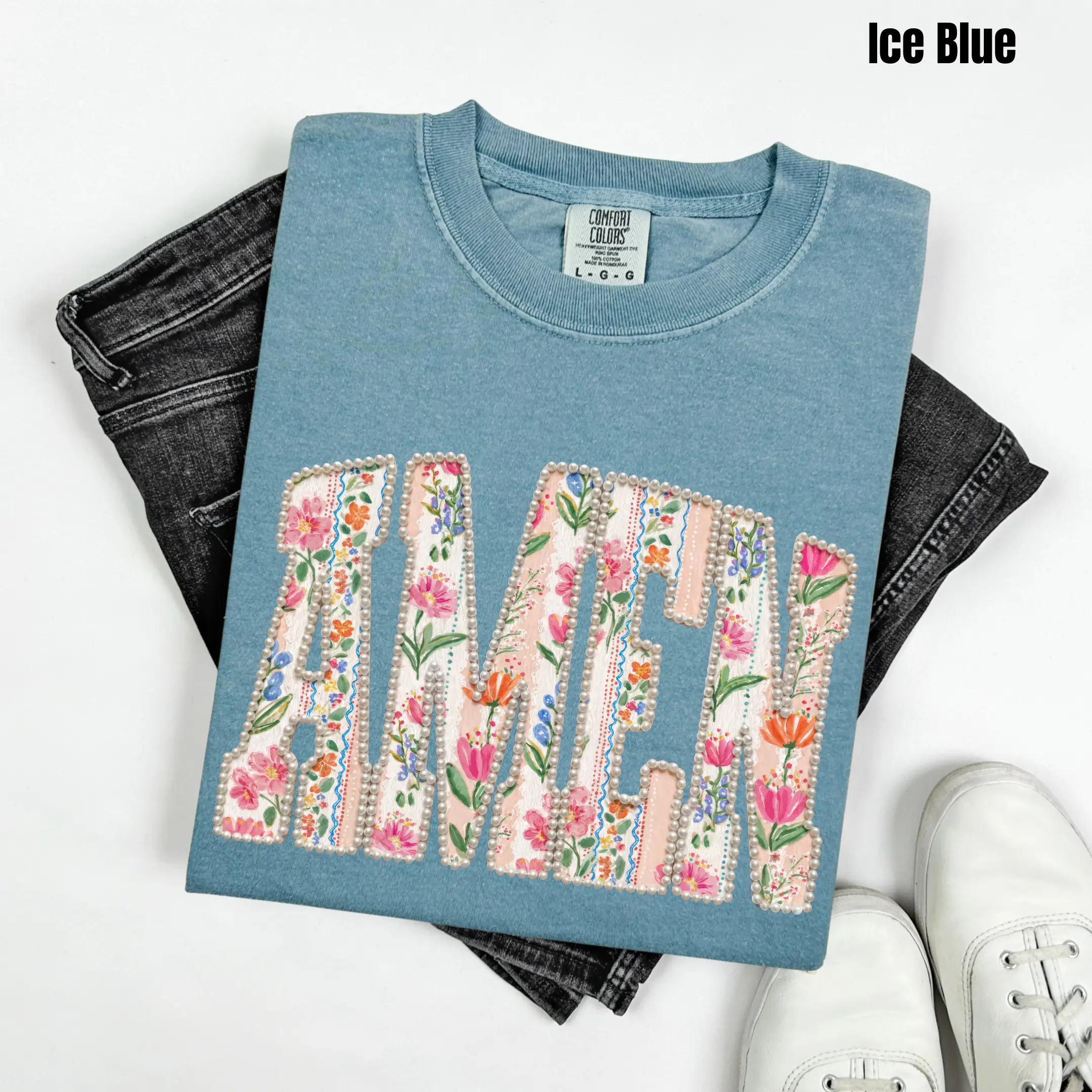 Floral & Pearl Amen Comfort Colors T-Shirt 'NLB'