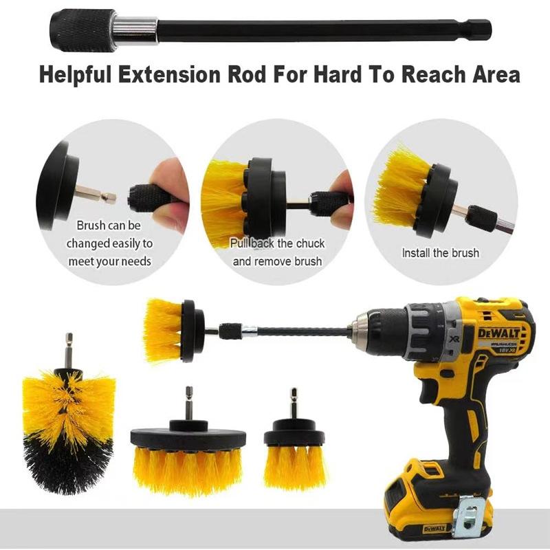 3Pcs/5Pcs Electric Scrubber Brush Drill Brush Kit Power Drills Scrubber Brush For Carpet Glass Car Tires Nylon Brushes 2/3.5/4''