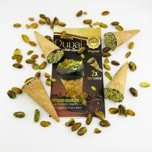 FirstChoiceCandy Dubai Chocolate Cones with Pistachio Cream, Luxury Rich Chocolate,  10 pack of 2 cones total of 20 cone in each case