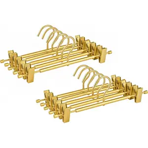10 Pack Matte Gold Aluminum Pants Hangers, 12.2” Extra Smooth Metal Skirt Hangers with 2 Adjustable Non-Slip Clips, Light & Sturdy Metal Hangers for Shorts, Trousers & Slacks