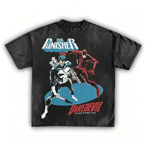 [Sale up to 30%] + [FREE SHIP] THE PUNISHER VS.DAREDEVIL WASHED T-SHIRT, GIFT FOR FANS, GIFT FOR HER, GIFT FOR HIM,Summer Clothes Women,Oversized Tshirt Women