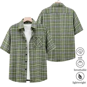 Men’s casual plaid short-sleeve shirt with a turn-down collar and front pocket, button closure—ideal for summer wear and a spring essential. Lightweight Polo,summervibes
