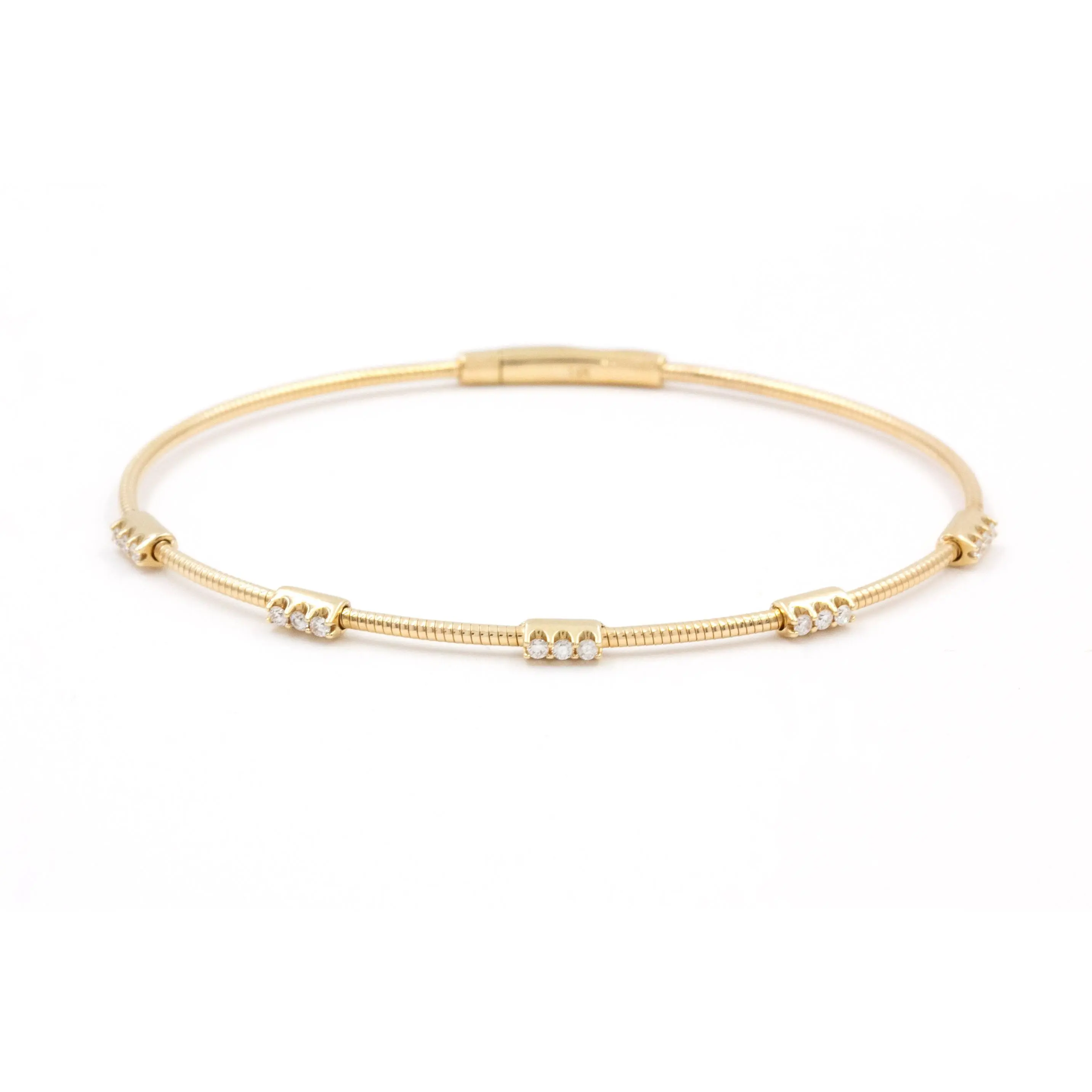 Diamond Station Bangle Bracelet - 14k Yellow Gold - 0.25ctw