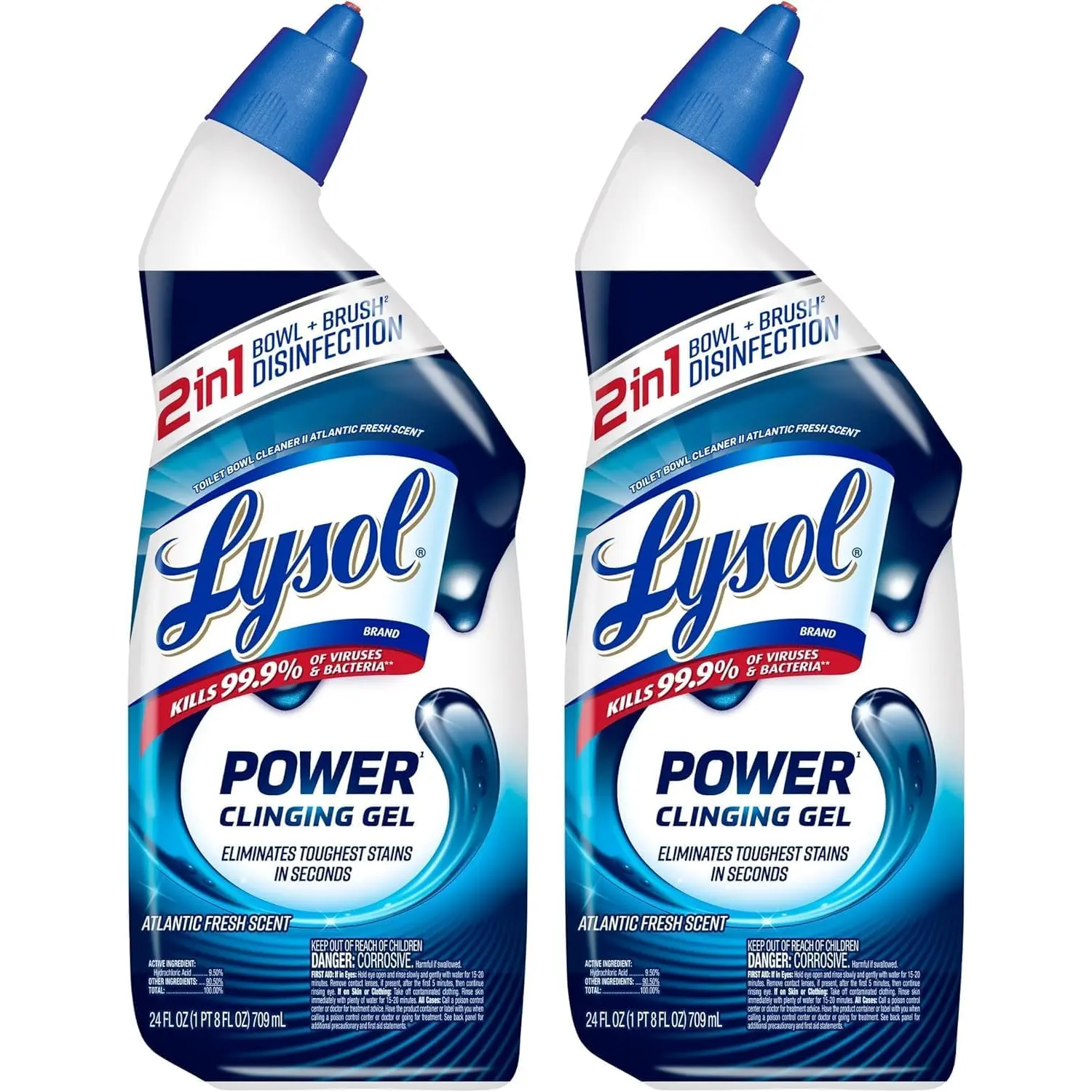 Lysol Toilet Bowl Cleaner, Max Strength Bathroom Cleaning Supplies, Toilet Bowl Cleaner Clinging Gel, Home Essential, Instant Stain Removal, Disinfecting and Deodorizing, Bleach Free, 24 Oz (2 Ct) Lysol