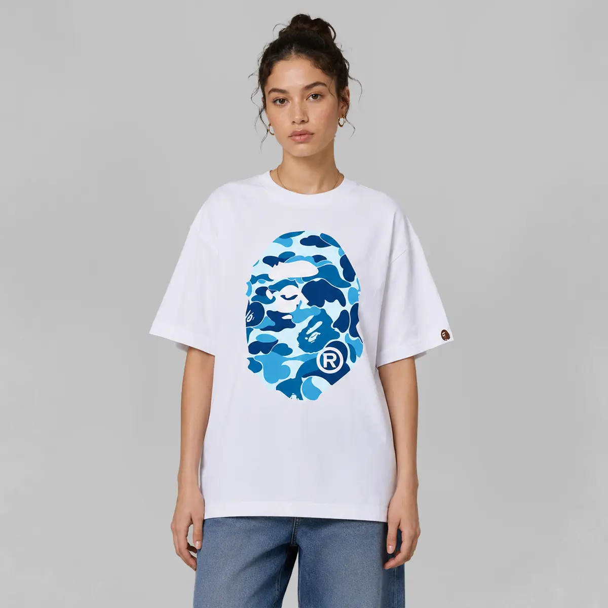 BAPE ABC CAMO BIG APE HEAD TEE MENS WHITE BLUE