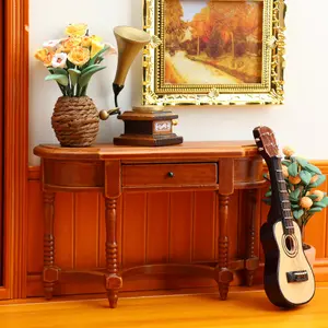 1:12 Dollhouse Miniature Furniture European Style Retro Wooden Half Table for Food Play Scene Decor