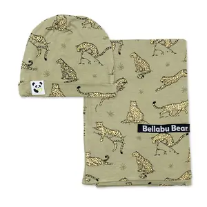 Sage & Spots Leopard Bamboo Swaddle & Beanie Set