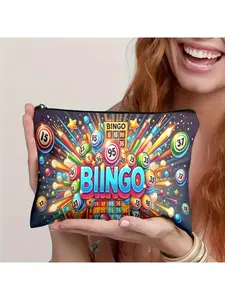 1pc, for Bingo Game Lovers, a Makeup Bag with a Zipper Closure, Also Suitable for - a Versatile Bag - an Ideal Present for Friends, a Cosmetics Organizer, a Portable Toiletry Storage Bag, Perfect for Travel, Vacations, Fitness, Camping