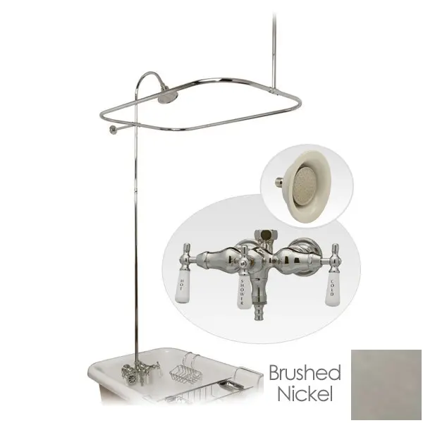 54-Inch Brushed Nickel Clawfoot Tub Shower Enclosure, Wall-Mounted with Faucet and Sunflower Rain Shower Head