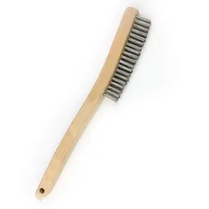 Wire Brush,Stainless Steel Wire Scratch Brush for Cleaning Rust with 14" Long Curved Beechwood Handle,Large