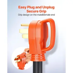 VEVOR 50 Amp RV Extension Cord 50 Feet, Heavy Duty STW 6/3+8/1 AWG Power Cord NEMA 14-50P to 14-50R, with 15A Adapter, LED Power Indicator, for RV Generator Camper, ETL ListedVEVOR Super Brand Day