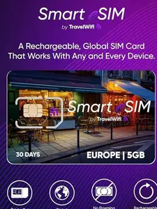 TravelWifi Smart eSIM (Europe), Rechargeable Triple-Cut Prepaid SIM Card (Standard, Nano & Micro), Easy Top-Up Plans, International Connectivity (30 Days)