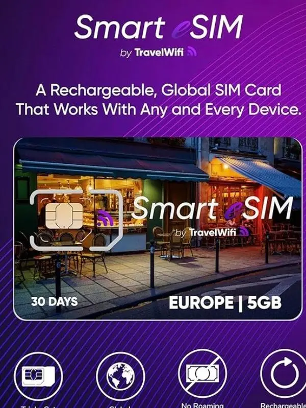 TravelWifi Smart eSIM (Europe), Rechargeable Triple-Cut Prepaid SIM Card (Standard, Nano & Micro), Easy Top-Up Plans, International Connectivity (30 Days)