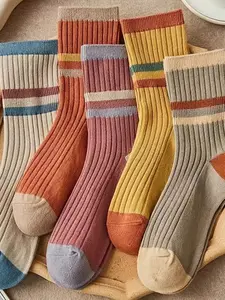5 Pairs Long Tube Colorful Women's Socks, Comfortable and Stylish Footwear, Perfect for Daily Wear, Available in Various Colors