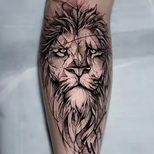 6 large herbal tattoo stickers, including 1 lion element and 5 random styles, lasting 7-15 days, waterproof and wear-resistant, realistic effect, suitable for people who are afraid of pain and don't want tattoos