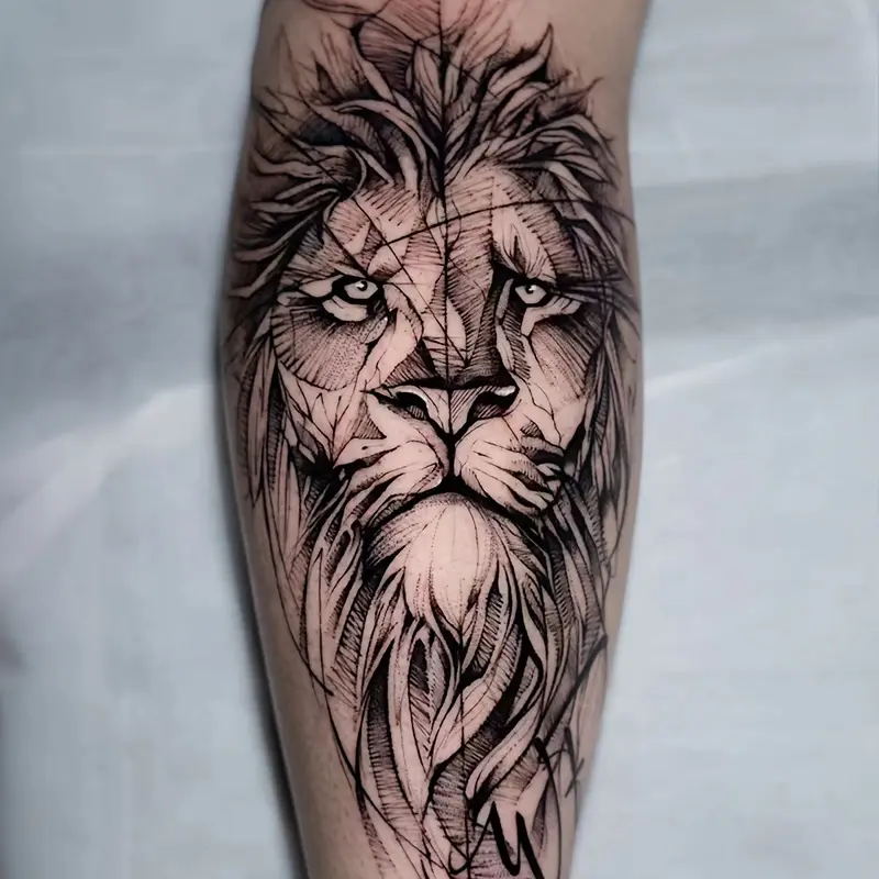 6 large herbal tattoo stickers, including 1 lion element and 5 random styles, lasting 7-15 days, waterproof and wear-resistant, realistic effect, suitable for people who are afraid of pain and don't want tattoos