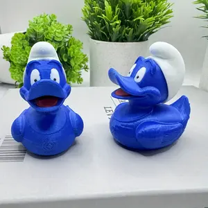 Whimsical duck statue - white hat and blue body, home decoration, table display, unique gift for duck model collectors, indoor/outdoor humorous table decoration, Christmas, Halloween, Thanksgiving decoration, playful design, detailed craftsmanship