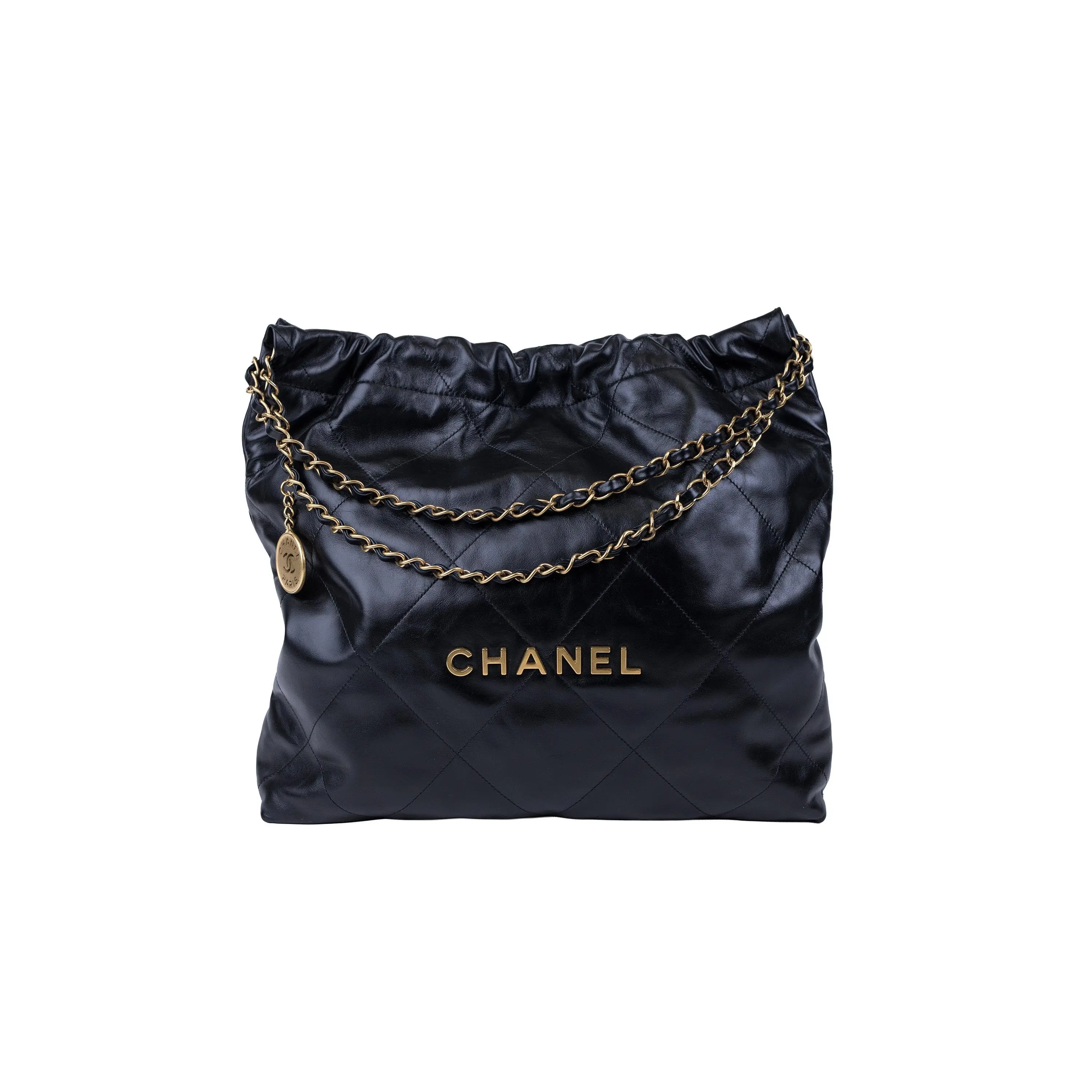 Pre-owned Calfskin Leather Shoulder Bags Chanel Black 22 Handbag Gold Hardware