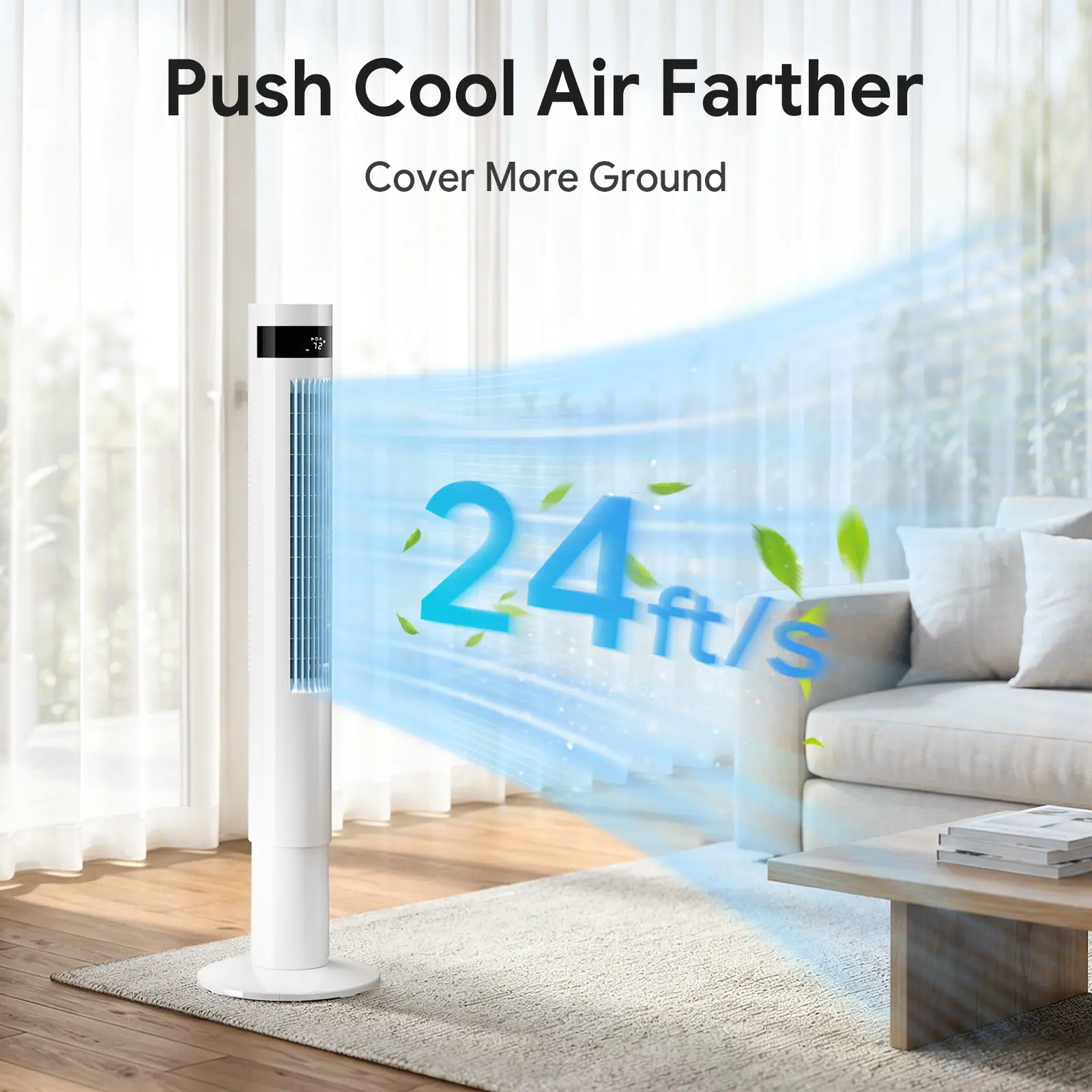 Antarctic Star 43 in Tall Tower Standing Fan - 85° Oscillation, 12H Timer, Remote Control, Quiet Operation, Instant Airflow, Easy-to-Use for Bedroom Users, Home Office
