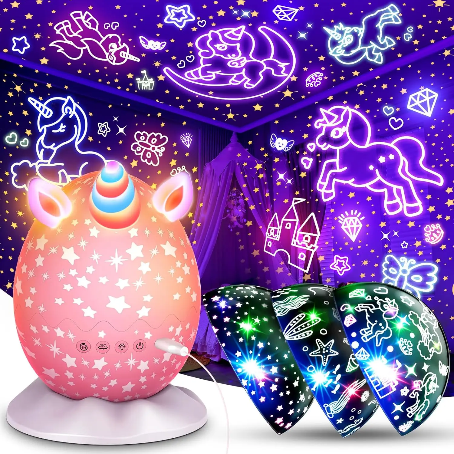 P-MTS034  Unicorn Night Light Kids Toys 3 in 1 Unicorns & Starry Sky & Sea World Nights Lights Projector for 3 4 5 6 7 8 9 10 11 12 Year Old Girls, Birthday Gifts for Kids 3-12 Night Lamp for Bedroom