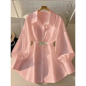 Women’s casual loose shirt-collar top, spring and autumn fashion, single-breasted design, metal button decoration, women’s clothing GARMENTARY