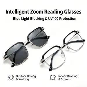 Progressive Multifocal Reading Glasses for Men Women Smart Auto Focus No Line Transition Photochromic Eyeglasses Anti Blue Light Blocking UV400 Lenses Computer Driving Eyewear Ultra Lightweight Titanium Frame Anti Eyestrain Birthday Gifts for Parents