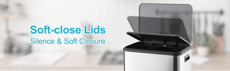 【Restock Sale】GARVEE 2x4 Gallon Kitchen Dual Trash Can and Recycling Bin Stainless Steel Removable Inner Bin and Soft Close Lid for Home Office Business Silver