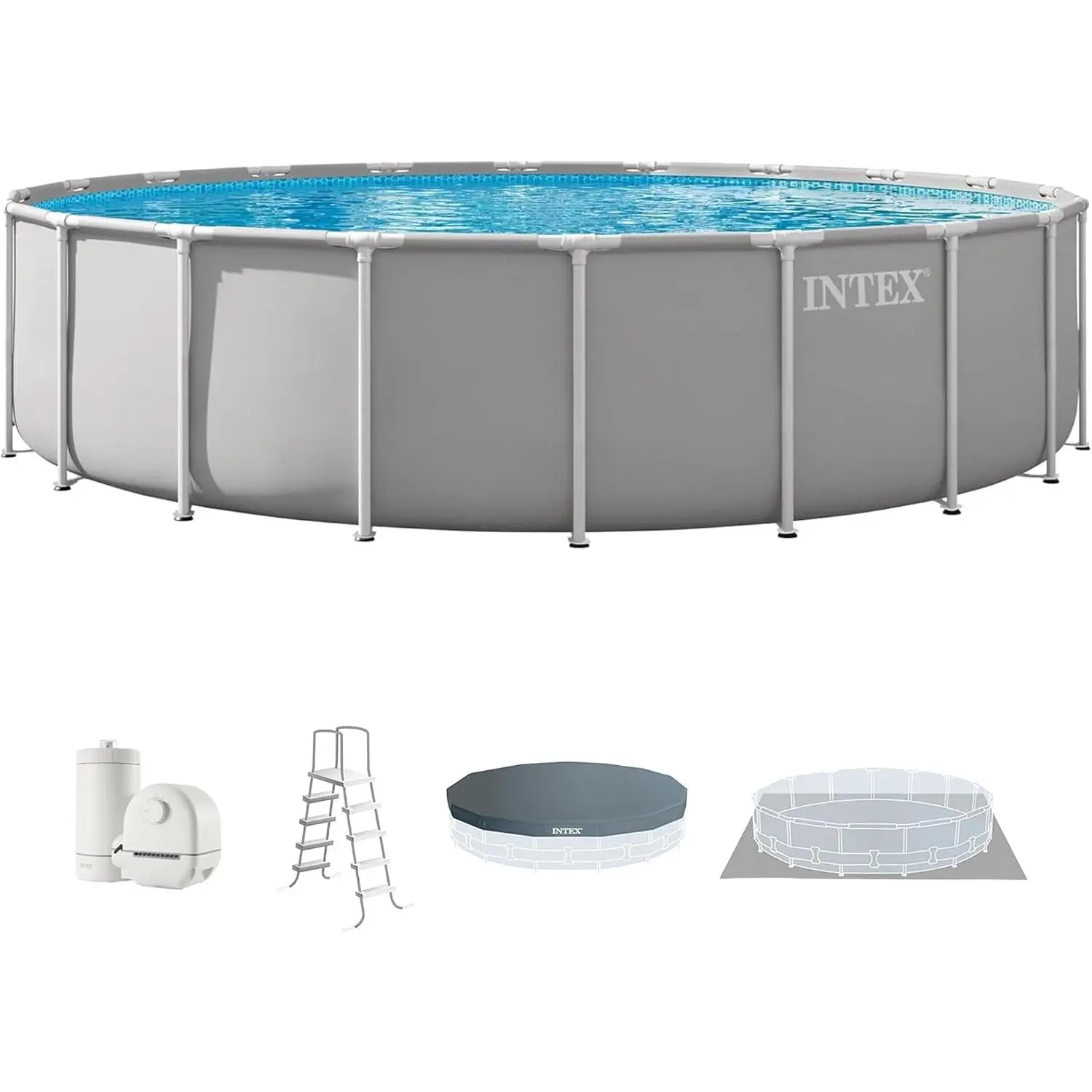 GSJH Prism Frame 20ft x 52in Round Above Ground Swimming Pool Set w/Pump | 26755EP - 1500 GPH Cartridge Filter Pump, Ladder, Pool Cover & Ground Cloth Included - Reinforced Steel Frame