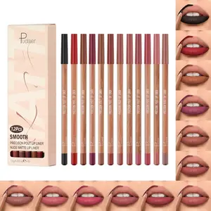 Pudaier 12-Color Matte Lipliner & Eyeliner Wooden Pencil Set - Flawless Contour, Creamy Smudge-Proof Tug-Free Application, Natural Soft Precision Makeup for Beginners